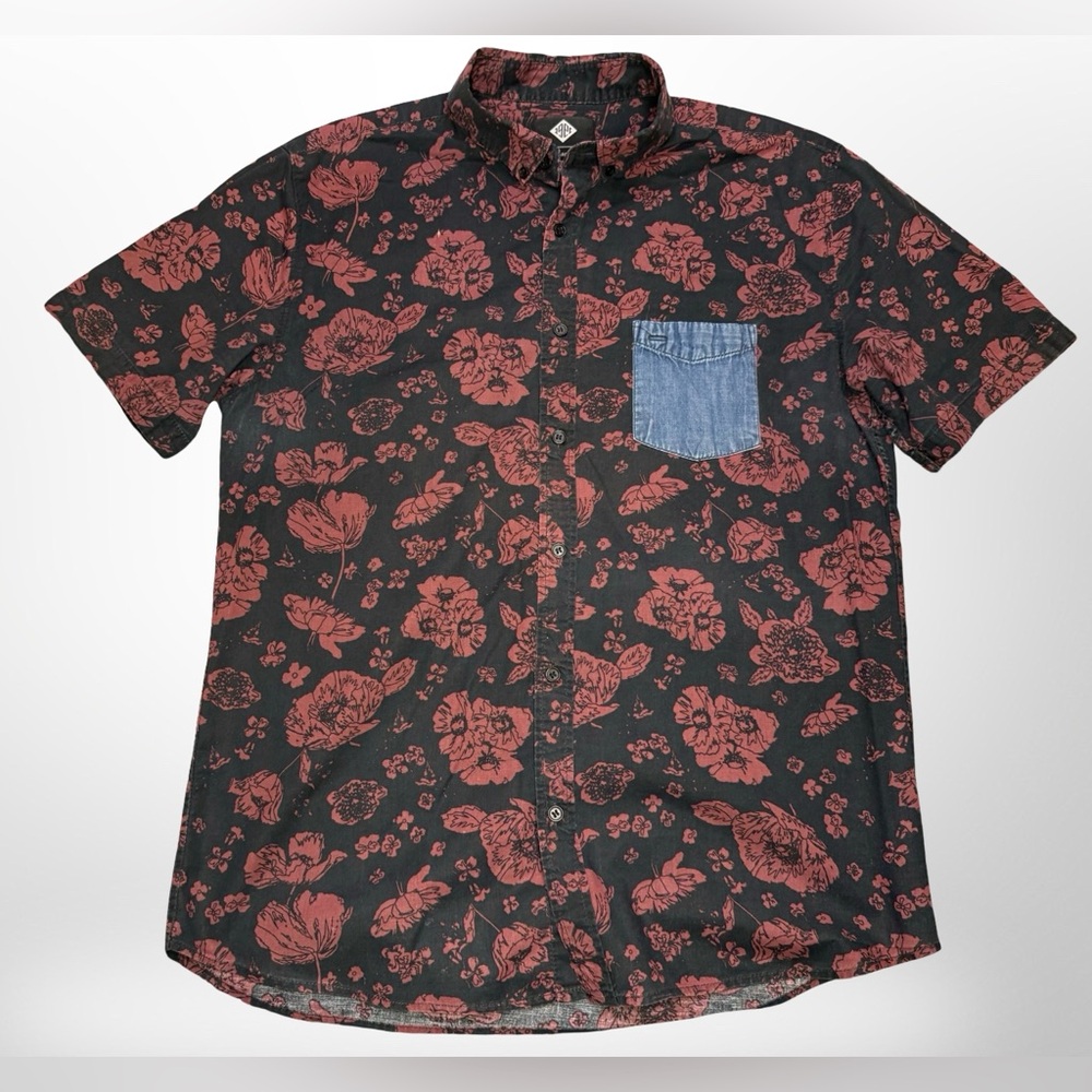 Cotton On Black and Red Floral Shirt with Denim Accent